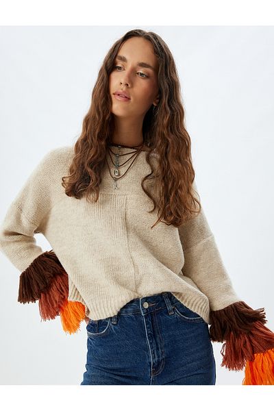 Koton Colorful Knitwear Sweater - Crew Neck and Tassel Detail