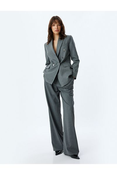 Koton Hip Length Double Breasted Blazer Jacket - Double Pocket
