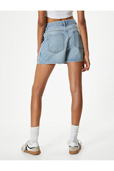 Koton Mini džínové šortky Slim Fit sukně - detail kapsy na knoflík