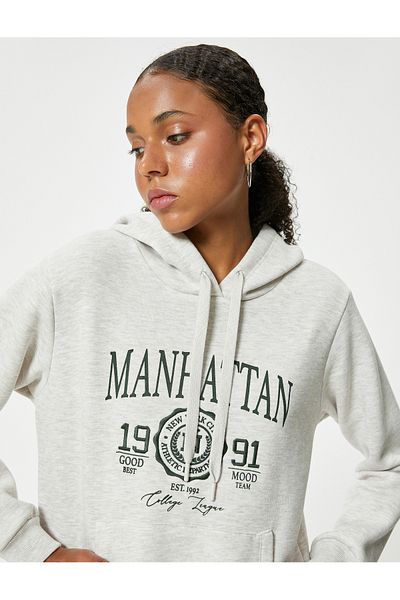 Koton College Printed - Φούτερ με κουκούλα Oversize, κορδέλα τσέπης καγκουρό