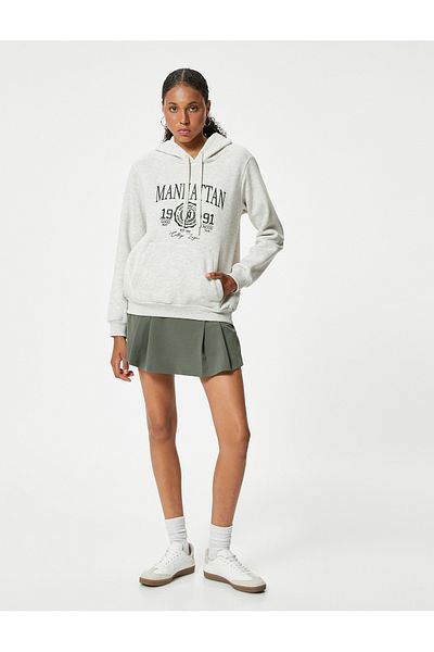 Koton College Printed - Φούτερ με κουκούλα Oversize, κορδέλα τσέπης καγκουρό