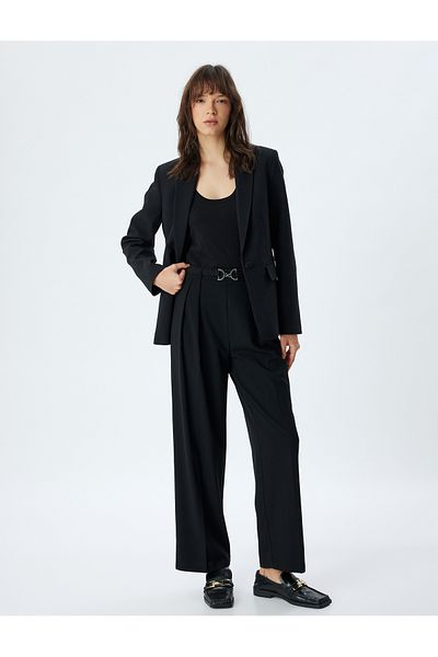 Koton High Waist Wide Leg Trousers with Metal Accessory Detail