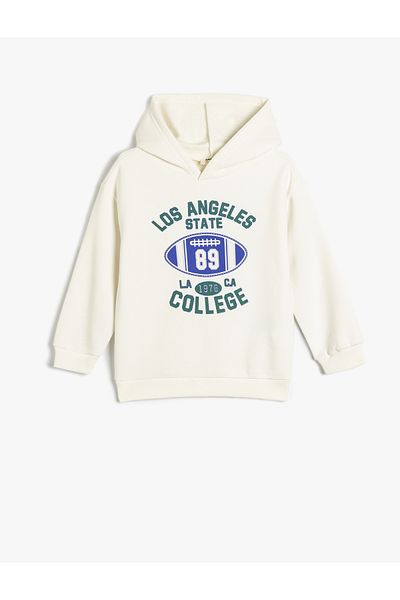Koton Los Angeles Printed Hooded Ribbed Sweatshirt