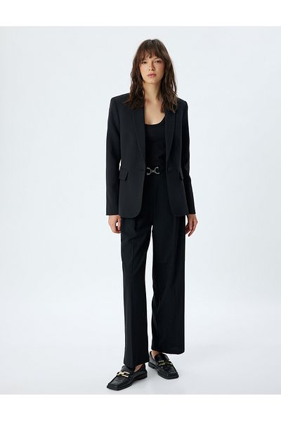 Koton High Waist Wide Leg Trousers with Metal Accessory Detail