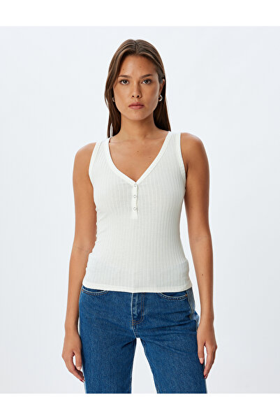 Koton V-Neck Textured Snap Button Slim Fit Athlete