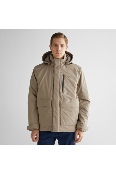 Gant Erkek Bej Kapüşonlu Logolu Mont