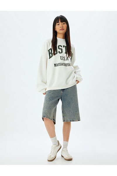 Koton College Printed Oversize Sweatshirt - Crew Neck, Long Sleeve