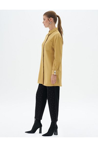 Kayra Mustard Tunic - Bird Eye Detail, Shirt Collar