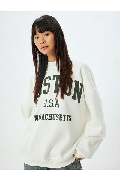 Koton College Printed Oversize Sweatshirt - Crew Neck, Long Sleeve