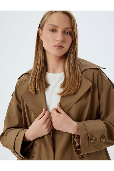Koton Double Breasted Short Trench Coat with Pockets