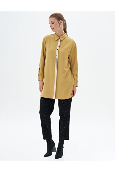 Kayra Μουσταρδί τουνίκ - Λεπτομέρεια με μάτι πουλιού, γιακάς πουκάμισου
