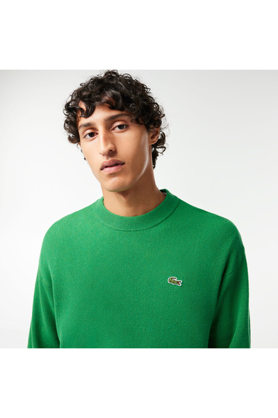 Lacoste Erkek Relaxed Fit Uzun Kollu Bisiklet Yaka Yeşil Triko