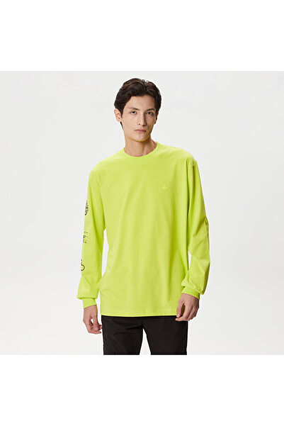 Lacoste Erkek Relaxed Fit Uzun Kollu Bisiklet Yaka Baskılı Sarı T-Shirt