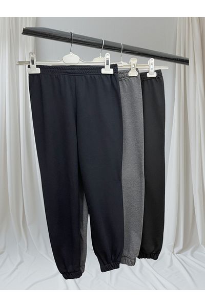 modaeymen 2 Thread Fabric 3 Colors Black-Navy Blue-Grey Girl's and Boy's Compatible Sweatpants