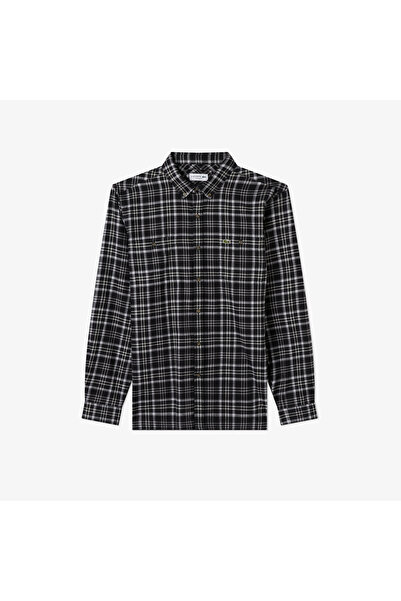 Lacoste Erkek Regular Fit Düğmeli Yaka Ekose Siyah Gömlek