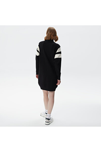 Lacoste Kadın Loose Fit Uzun Kollu Bisiklet Yaka Siyah Elbise