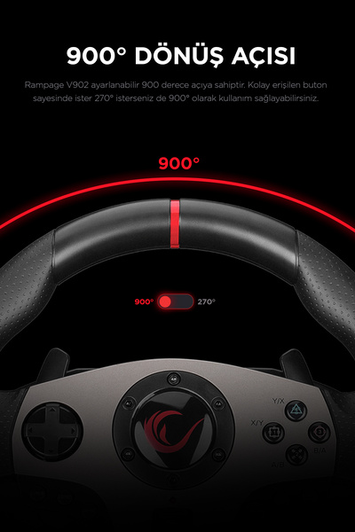Rampage V902 Ps4/pc/xboxone/xbox360 /xbox Series S Uyumlu 3 Pedallı Oyuncu Direksiyonu