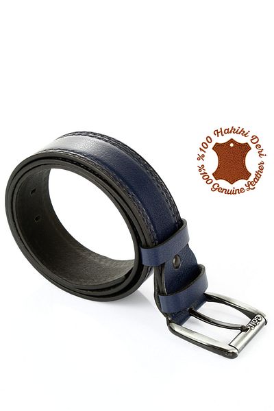 GÖNDERİ(R) Navy Blue Antique Gön Genuine Leather Men's Belt 13652