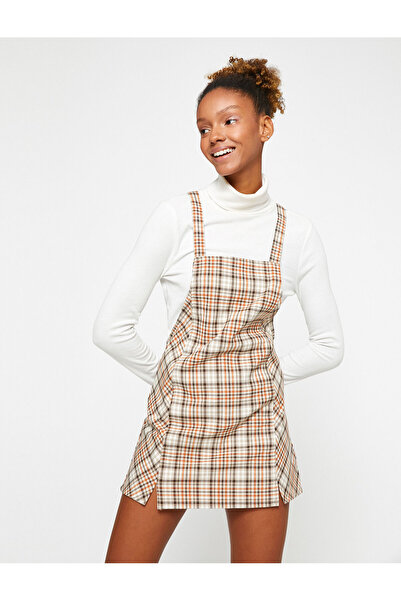 Koton Salopet-Kleid mit kariertem Schlitz und detailliertem Träger