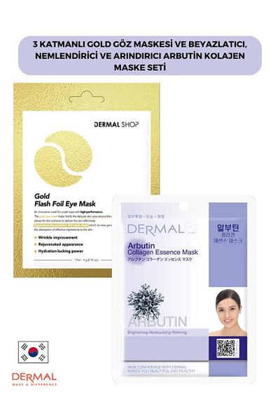 Dermal Gold 3-layer Eye Mask and Whitening - Moisturizing and Purifying Arbutin Collagen Mask Set