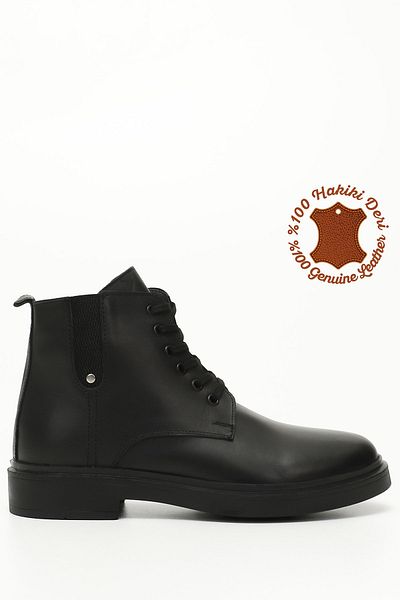 GÖNDERİ(R) BLACK Gön Genuine Leather Lace-Up Men's Boots 01917