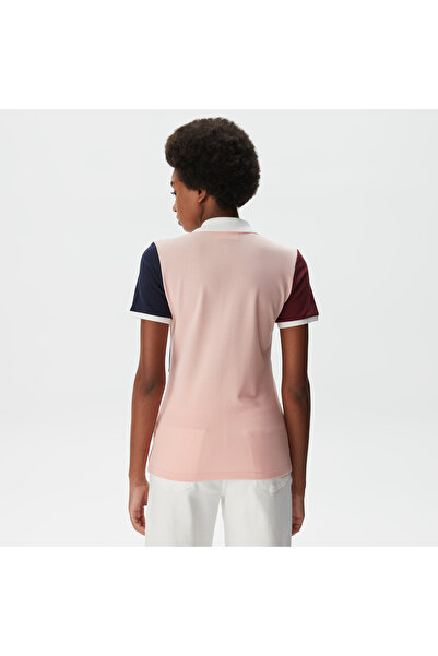 Lacoste Kadın Loose Fit Yarım Fermuarlı Renk Bloklu Pembe Polo