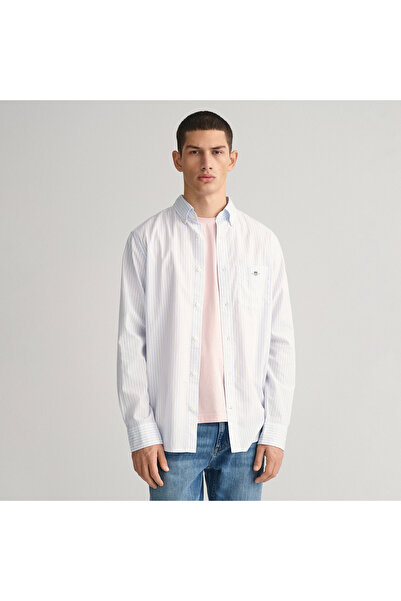 Gant Erkek Mavi Regular Fit Düğmeli Yaka Çizgili Gömlek