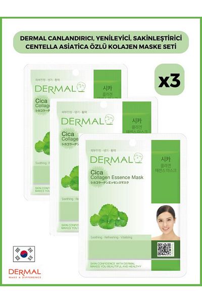 Dermal Centella Asiatica Extract Collagen Mask - Revitalizing, Renewing and Calming, 23 Gr 3 Pieces