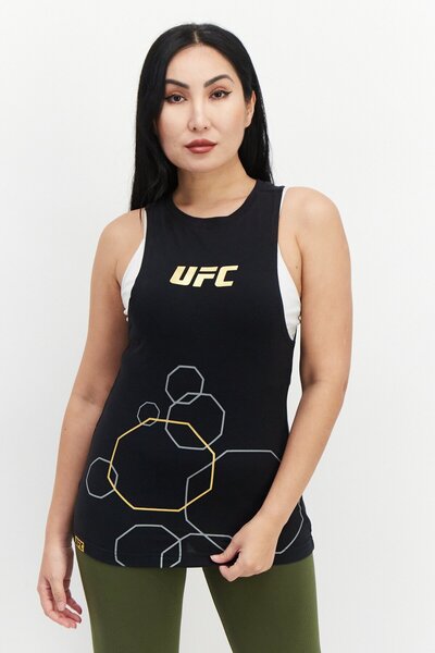 UFC قميص تدريب رياضي نسائي بشعار العلامة التجارية، أسود