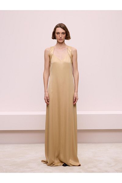 BAQA Beige Color Pearl Detailed Dress