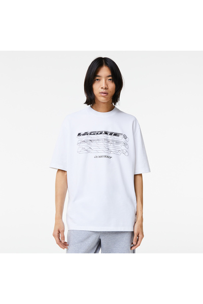 Lacoste Erkek Loose Fit Bisiklet Yaka Baskılı Beyaz T-Shirt