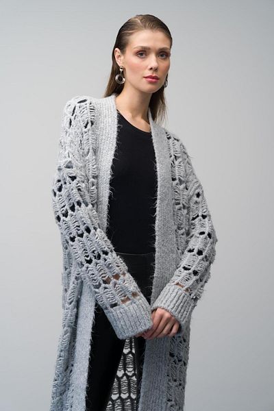 Olcay Cardigan din tricotaje ajurate - Uzuın Grey 8246