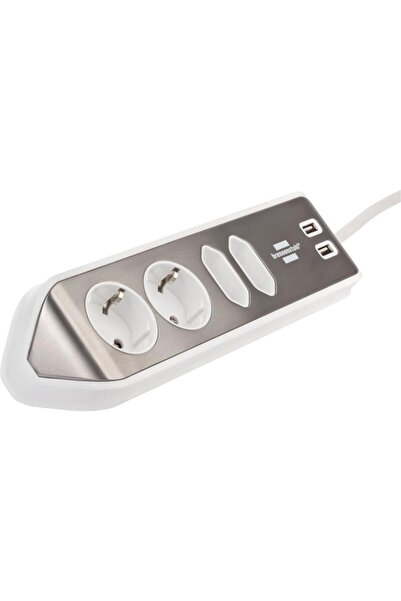 Brennenstuhl Estilo Mutfak ve Ofis İçin Çelik Yüzeyli Köşeli 4 Soketli 2 USB ...
