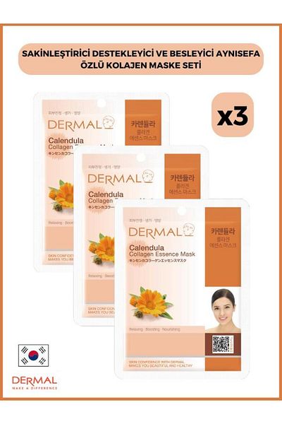 Dermal 23 Gr 3 Pieces Calming and Nourishing Collagen Mask with Calendula Extract