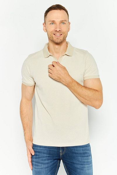 Threadbare Men Regular Fit All Over Print Short Sleeves Polo Shirt, Beige/White