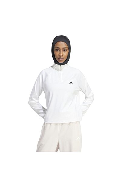 adidas Train Essentials 1/4 Zip Women's White Judge Collar Sweatshirt