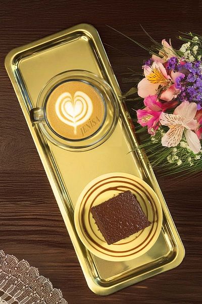 Jenisa Rectangular Gold Color Coffee Pastry Serving Presentation Tray 1 Piece