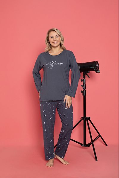 Temporium Women's Printed Patterned Long Sleeve Milan Fabric Bamboo Pajamas Set