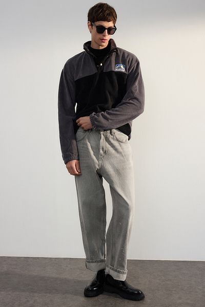 Trendyol Collection Φούτερ Anthracite Stand Collar Fleece - Oversize, Anti-Pilling, Keep Warm TMNAW25SW00026