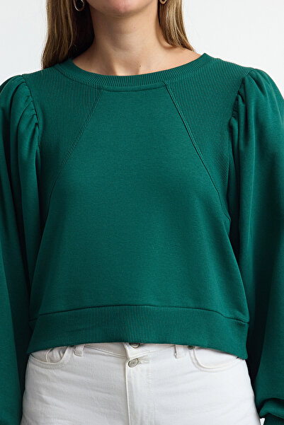 Trendyol Collection Μπλουζάκι πλεκτό με μπαλόνι μανίκι σμαραγδί - Χοντρό κανονικό TWOAW25sw00186
