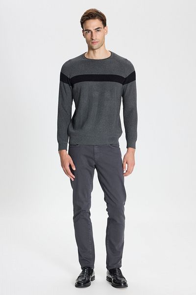 AC&Co / Altınyıldız Classics Anthrazit-schwarzer gemusterter Strickpullover für Herren in Standard-Passform mit normalem Schnitt und Rundhalsausschnitt