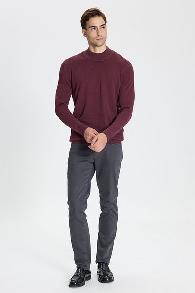 AC&Co / Altınyıldız Classics Pánsky pletený sveter s bavlneným vzorom Claret Red Standard Fit s polovičným rolákom