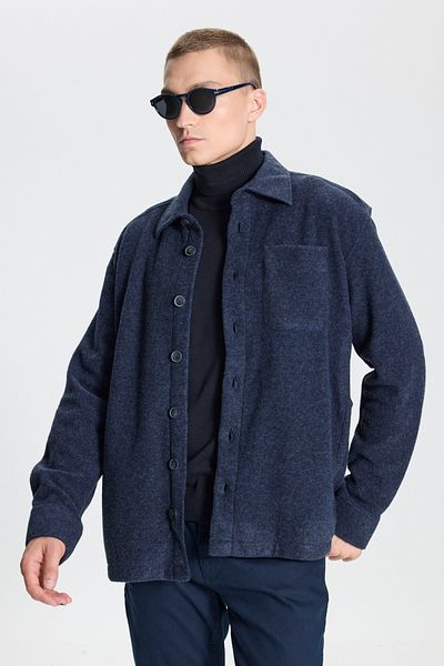 ALTINYILDIZ CLASSICS Ανδρικό μπλέ Navy Oversize Φαρδιά Κοπή Κλασικό γιακά Μάλλινο Γκρι Σχέδιο Φανελένιο Χειμερινό Μπουφάν