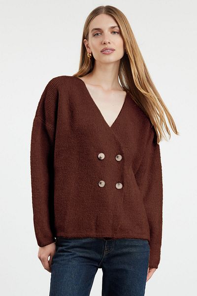 Trendyol Collection Кафява мека двуредна трикотажна жилетка Twoaw25Hi00163