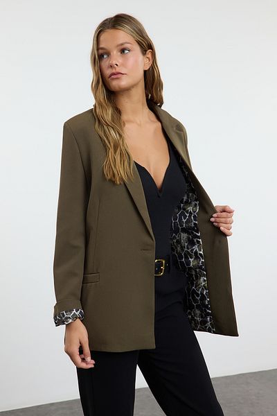 Trendyol Collection Dark Khaki Regular Lining Detailed Woven Blazer Jacket Twoaw20Ce0316