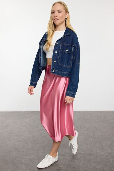 Trendyol Collection Rózsaszín szatén A-vonalú szoknya - Premium TWOAW24ET00088