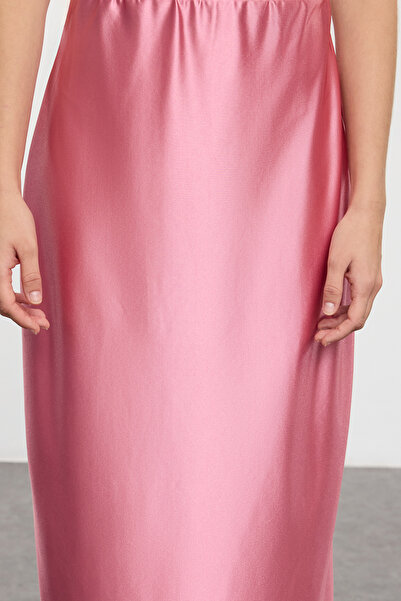 Trendyol Collection Rózsaszín szatén A-vonalú szoknya - Premium TWOAW24ET00088