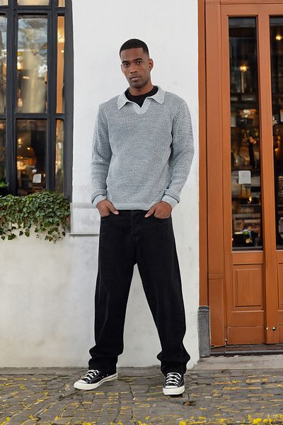 Trendyol Collection Polo Neck Gray Textured Knitwear Sweater - TMNAW25KZ00016