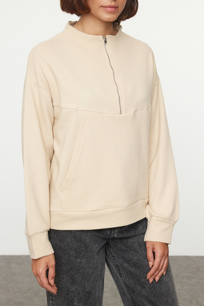 Trendyol Collection Hanorac tricotat culoare piatră - TWOAW25SW00155