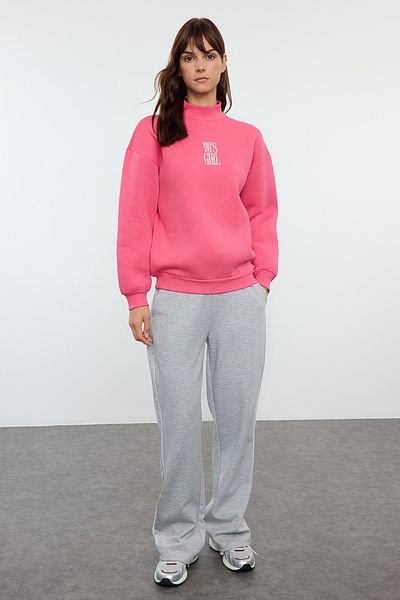 Trendyol Collection Fuchsia Slogan Embroidered Fleece Regular Cut Pletená mikina - stojáček TWOAW21sw0019